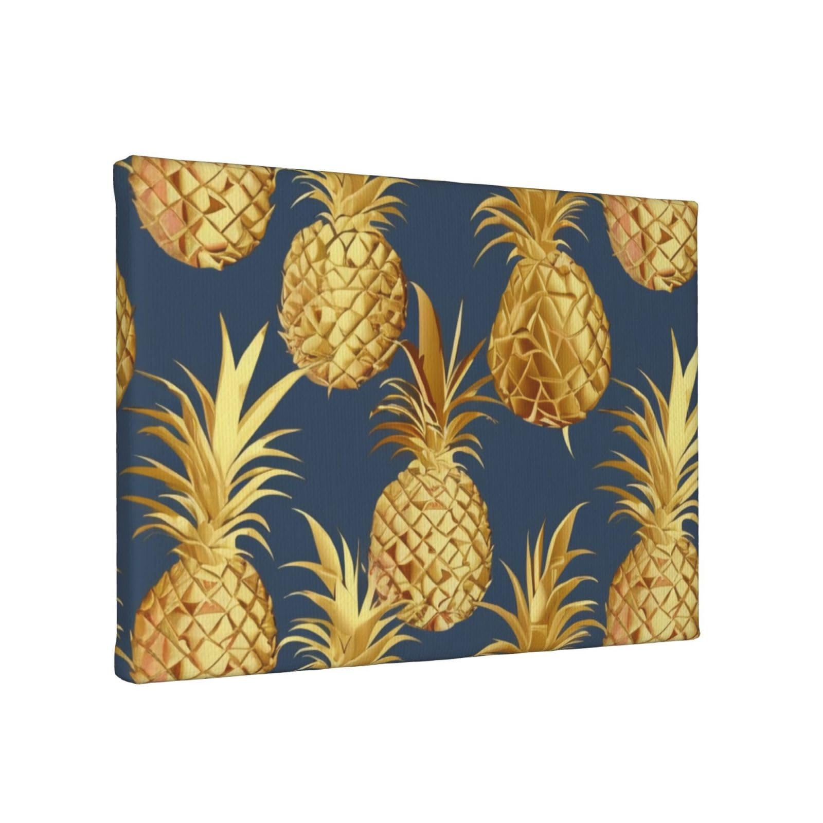 YKLJG gold pineapple background Printed Wall Art Canvas Painting 30x20 CM Wooden Framed Picture Painting Artwork Prints for Bedroom Kitchen Home Office Decor