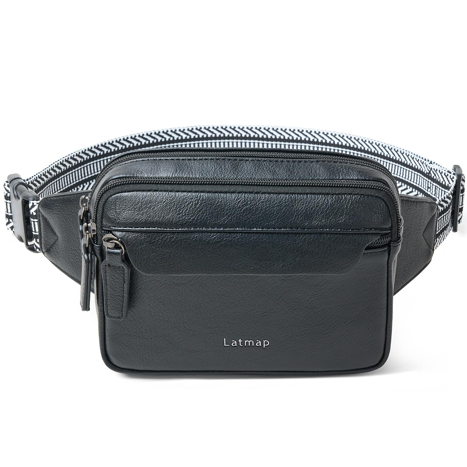 LATMAP 3L Fanny Packs for Women Cross Body Bag Vegan Leather Chest Belt Bag Fashion Waist Pack Small Bum Bag Crossbody for Travel Running Workout, Black