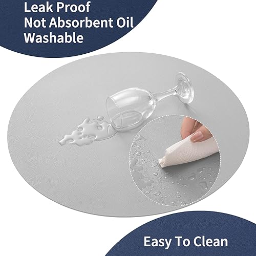 Miniatura 4 de Myir JUN Juego de 6 manteles individuales y posavasos de piel sintética de 15 pulgadas, manteles individuales redondos de doble cara, manteles