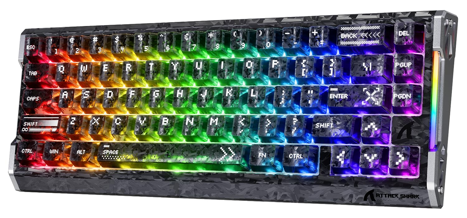 MAMBASNAKE ATTACK SHARK R68 HE Carbon Fiber Rapid Trigger Keyboard, Wired 8KHz Magnetic Keyboard, 0.005mm RT Accuracy, Forged Carbon Fiber Keycaps, 6-Layer Acoustic Damping Stack, Dual Driver, Black