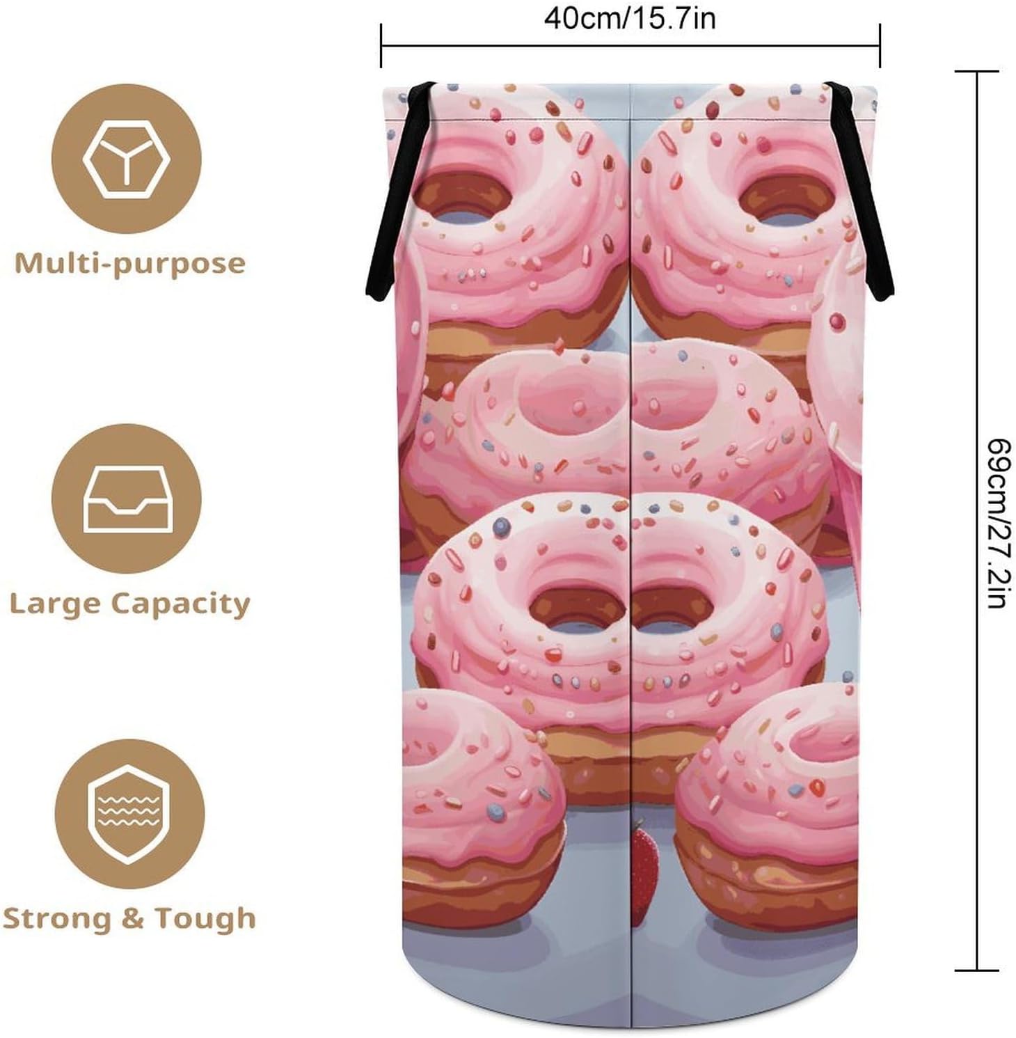 Pink Donut And Cupcake Large Capacity Laundry Baskets,Collapsible Clothes Hamper with Handles，Laundry Hampers for Bathroom,Bedroom,Towels