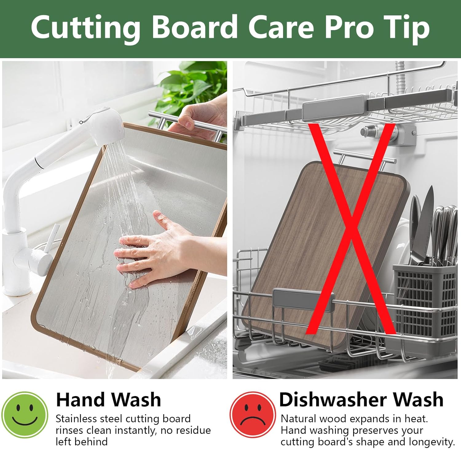 Stainless Steel Cutting Board For Kitchen With Lip(Wood & Metal, 16.3"x11"), Non Plastic Ebony Wood Double Sided Cutting Boards, Charcuterie Chopping Board for Defrost | Best Gift Idea