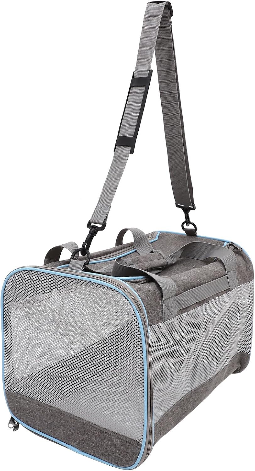 Kisangel Portable Soft-Sided Pet Carrier Bag for Small Cats and Puppies, Breathable Mesh Travel Carrier with Comfortable Padding, Gray Pet Travel Accessory for Outdoor Use