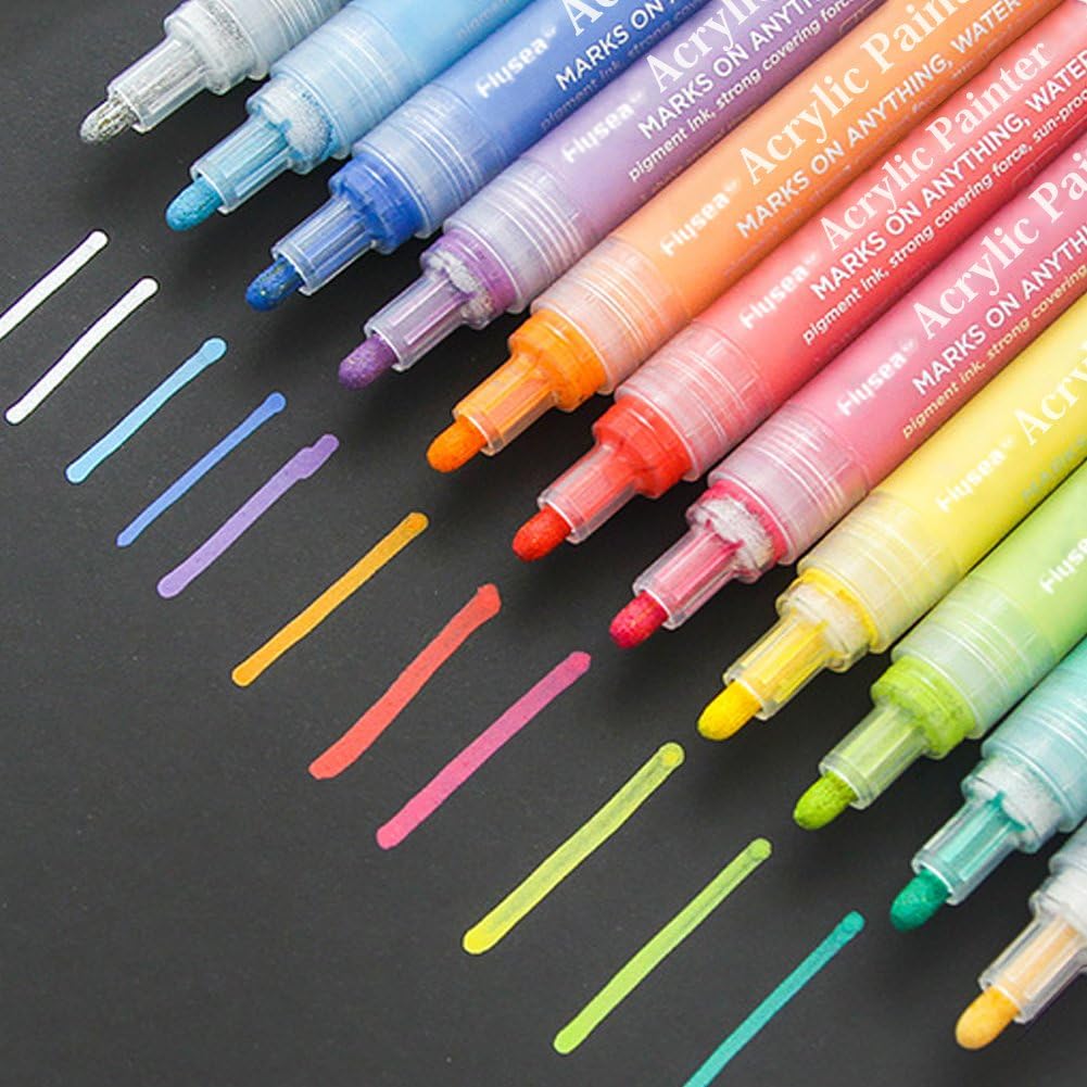 Acrylic Paint pens，Paint Marker Pen，Permanent Paint Markers Set for Paper, Glass, Metal, Canvas, Wood, Ceramic, Fabric Painting, DIY Crafts,Quick Dry,12 Colors (5M)
