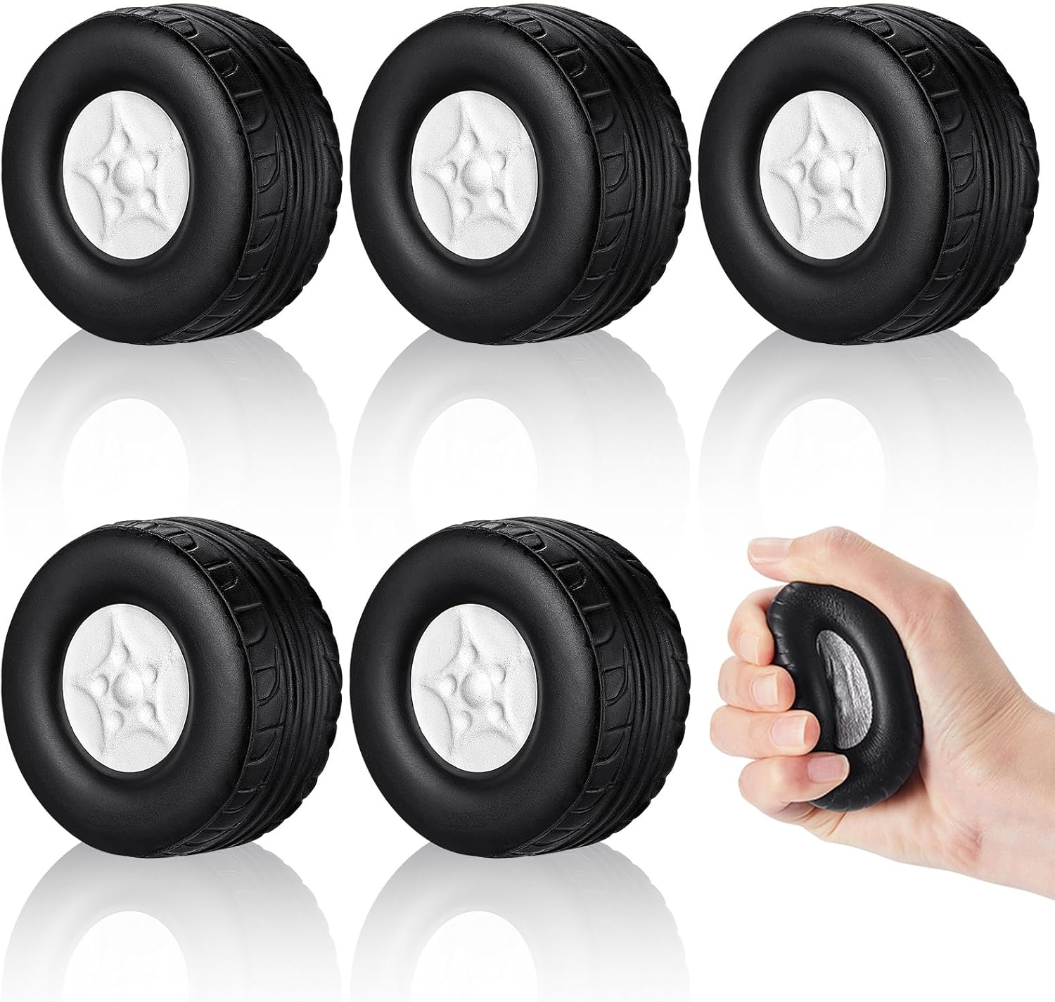 Chivao 6 Pcs Racing PU Foam Stress Toys Squeezable Wheel Stress Toys Car Party 2.56 x 1.57 Inches for Adults Anxiety Relieve Racing Theme Birthday Party Supplies Black White