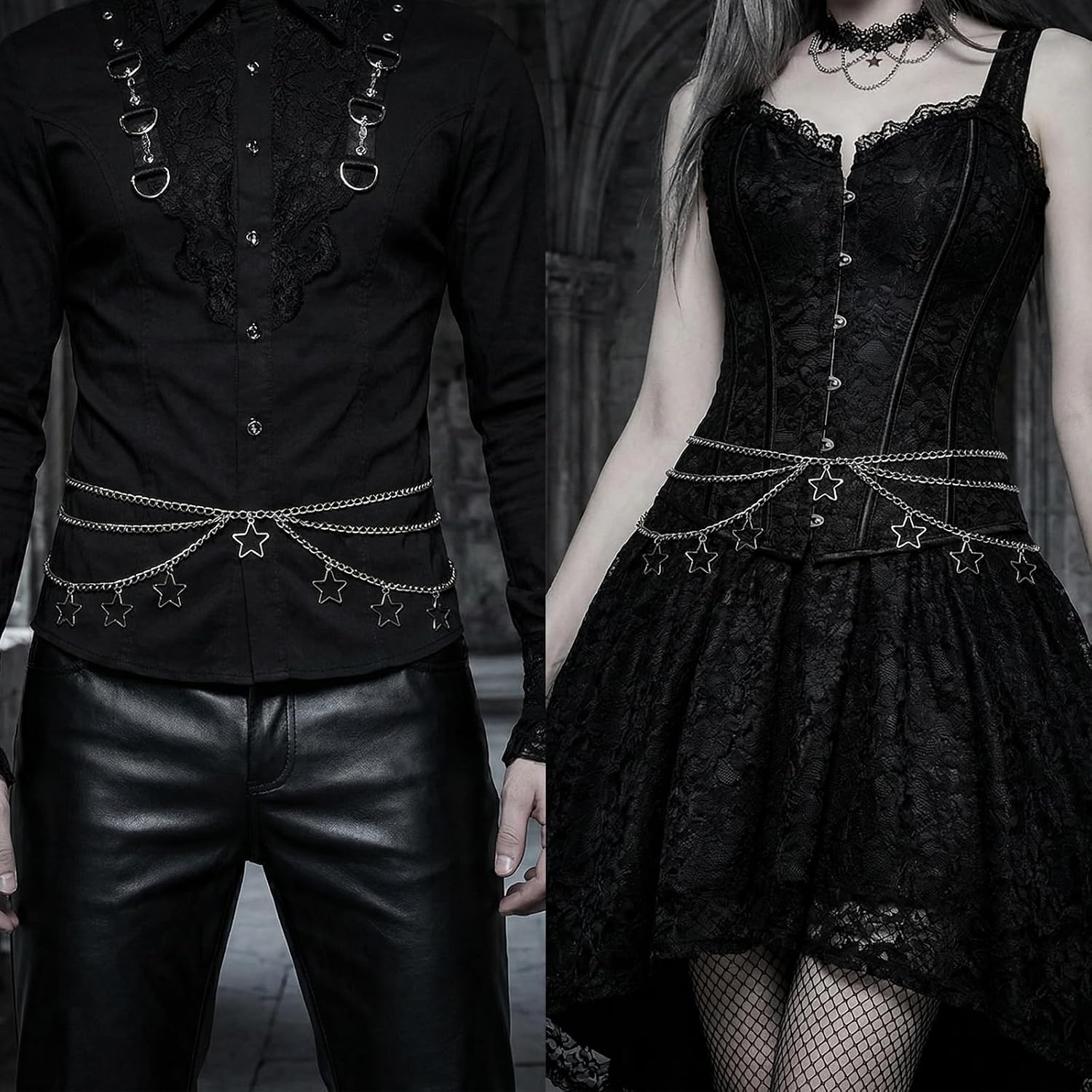 Star Chain Belt Multi-layer Silver Waist Chain for Women Punk Silver Waist Belts Y2k Gothic Body Chains for Dresses Jeans Festivals