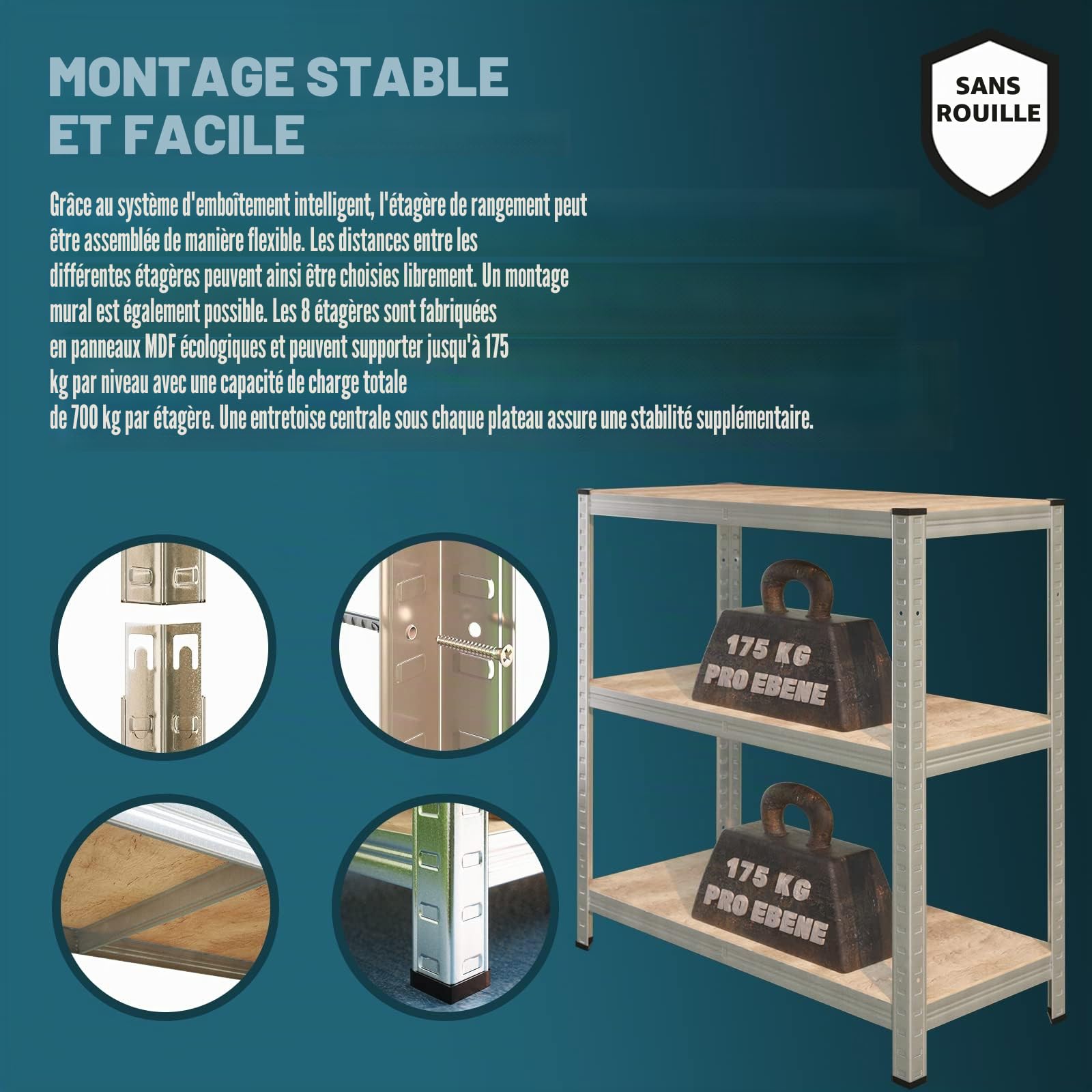 Deuba Lot de 2 étagères de rangement en métal à 4 étages sans boulons 160 x 90 x 40 cm 700 kg