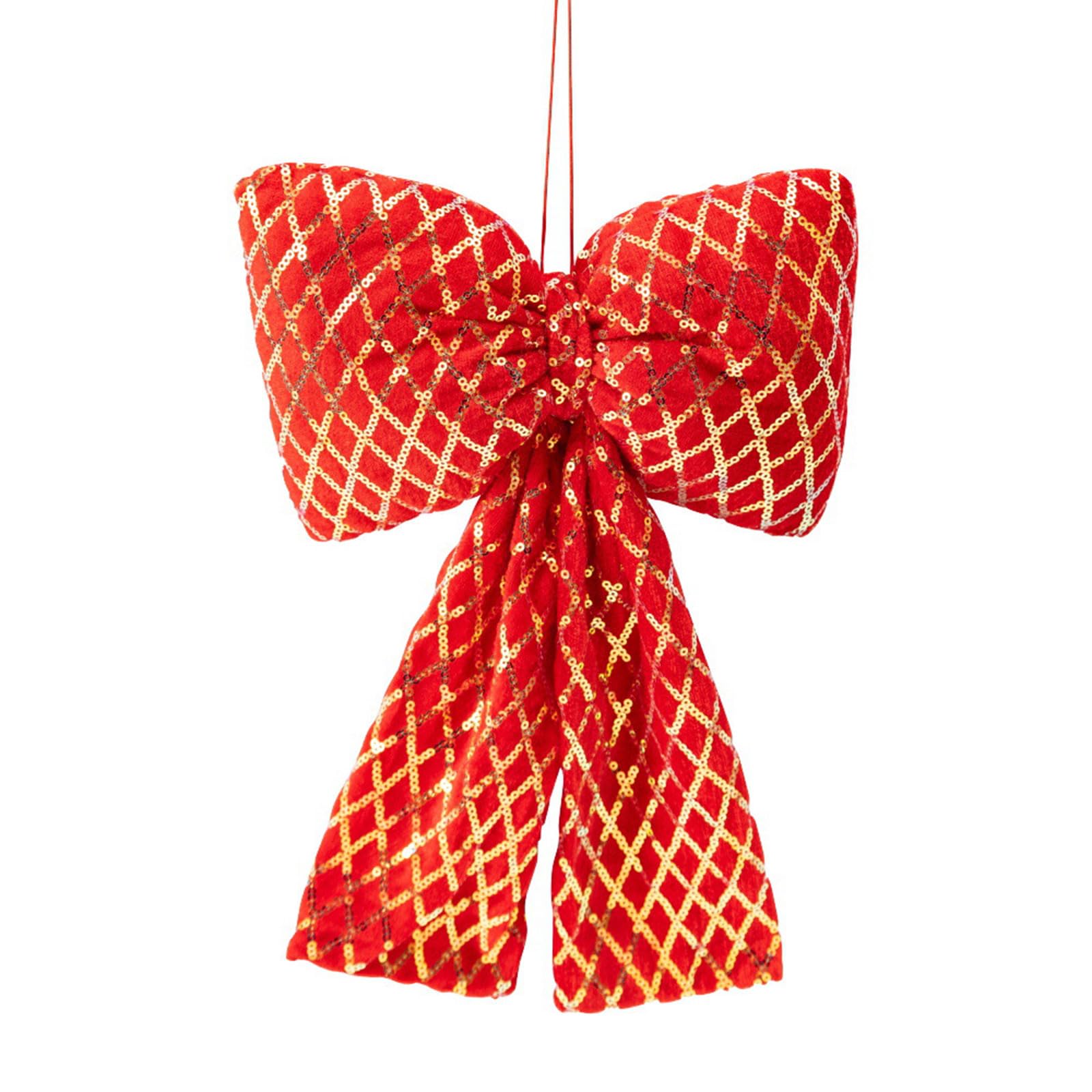 KAQNTUD Shimmering Checked Ribbon with Bow for Hanging for Wrapping Gifts and Home Festive Decoration Handmade Christmas Tree Accessories with Bow