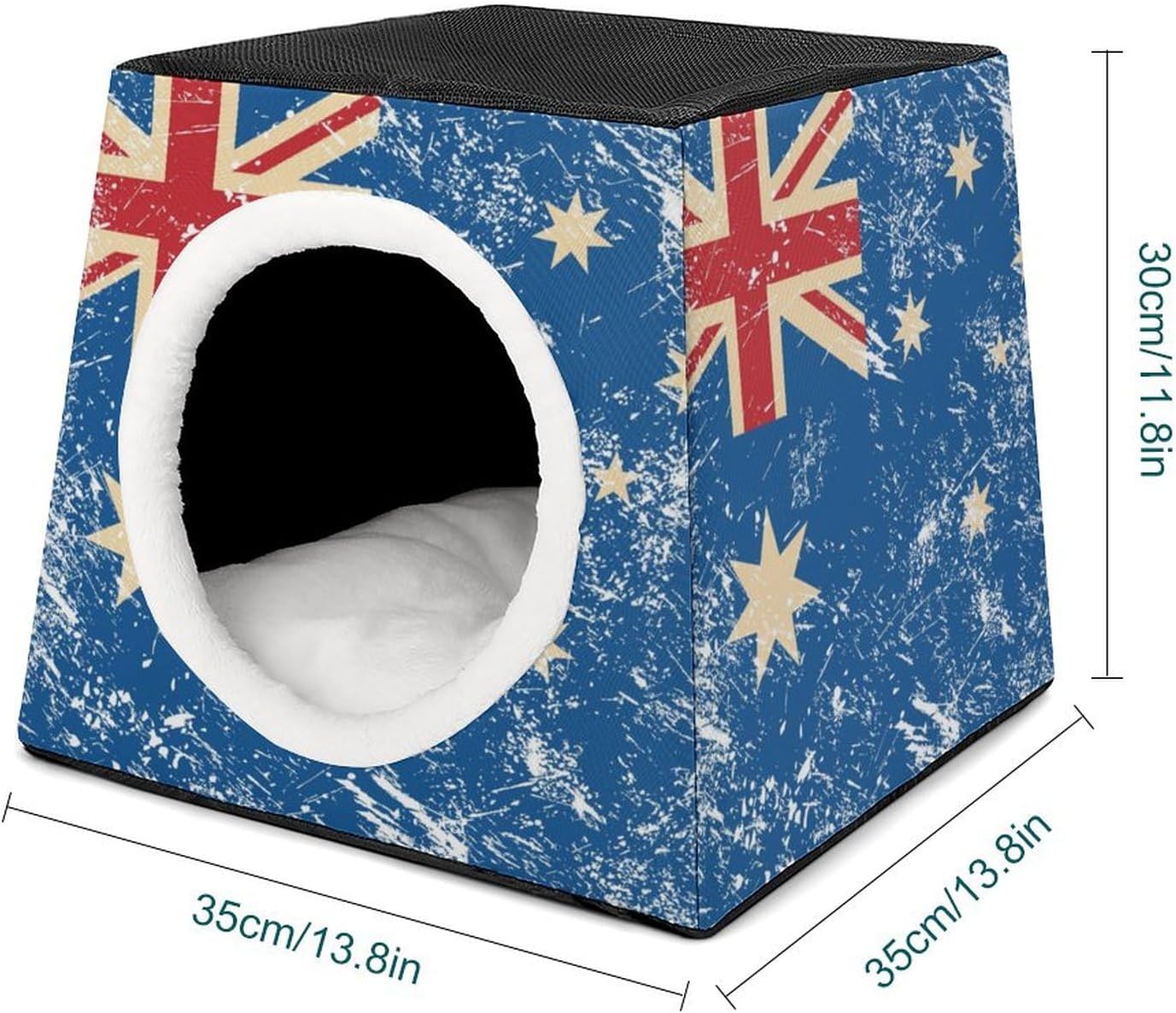 Retro Australia Flag Cat House for Indoor with Spacious Cat Nest