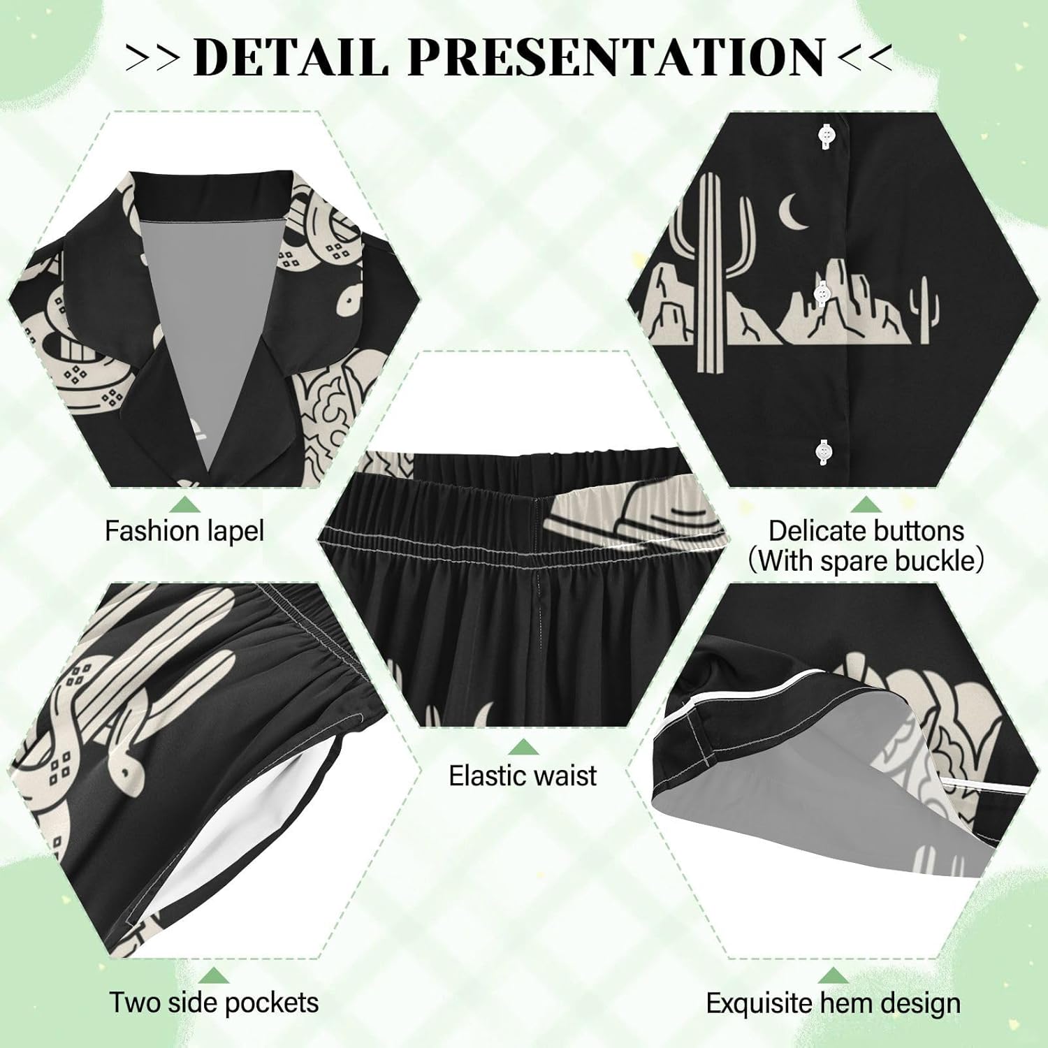 Womens Silk Satin Pajamas Set Western Theme Womens Short Sleeve Shorts Set 2 Piece Sleepwear Lounge Set S-XXL - Image 4