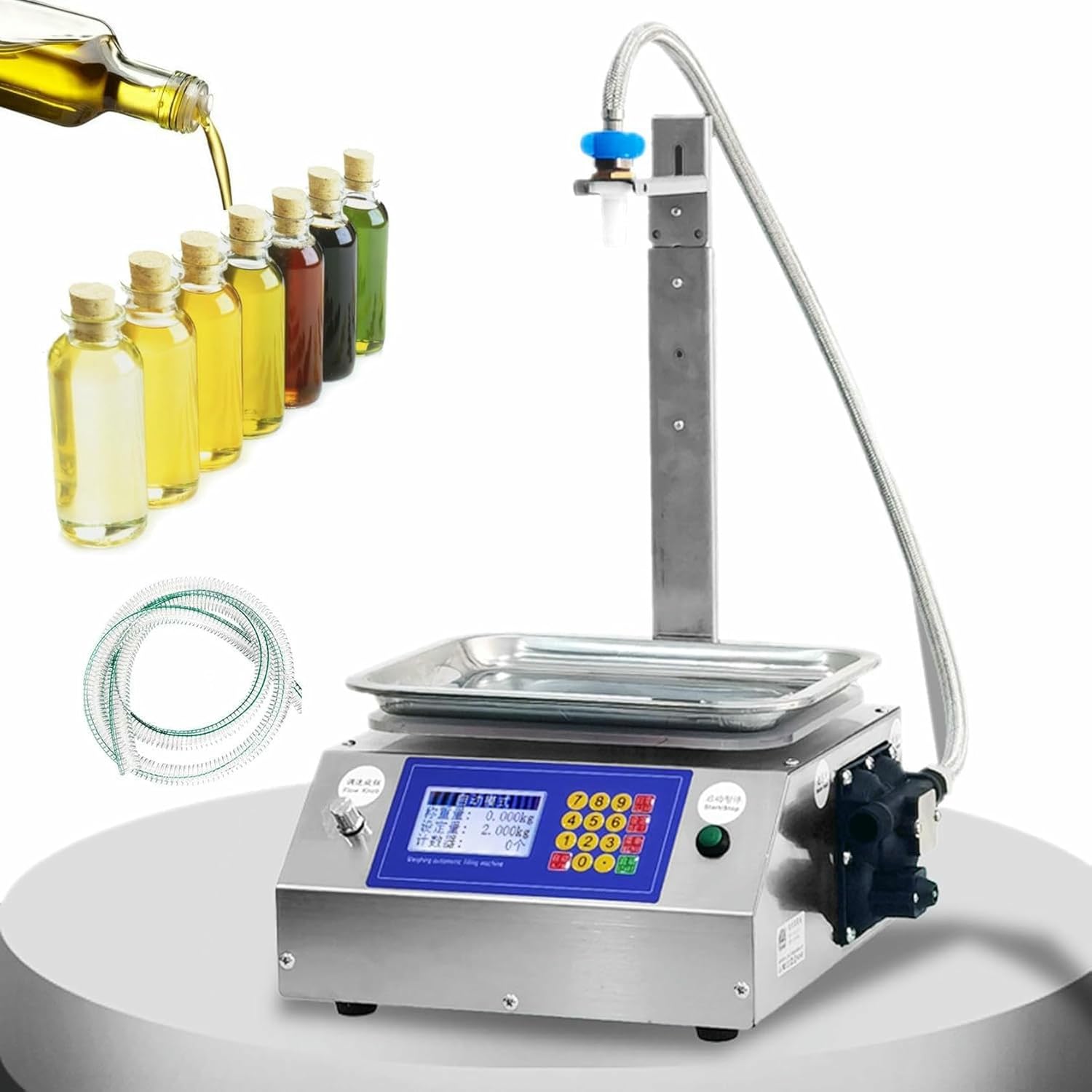 Automatic Liquid Filling Machine 17L/min Filling Bottles Resistant to Corrosion with LCD Screen, for Milk, Water, Wine, Drinks, Soy Sauce, Single Nozzle