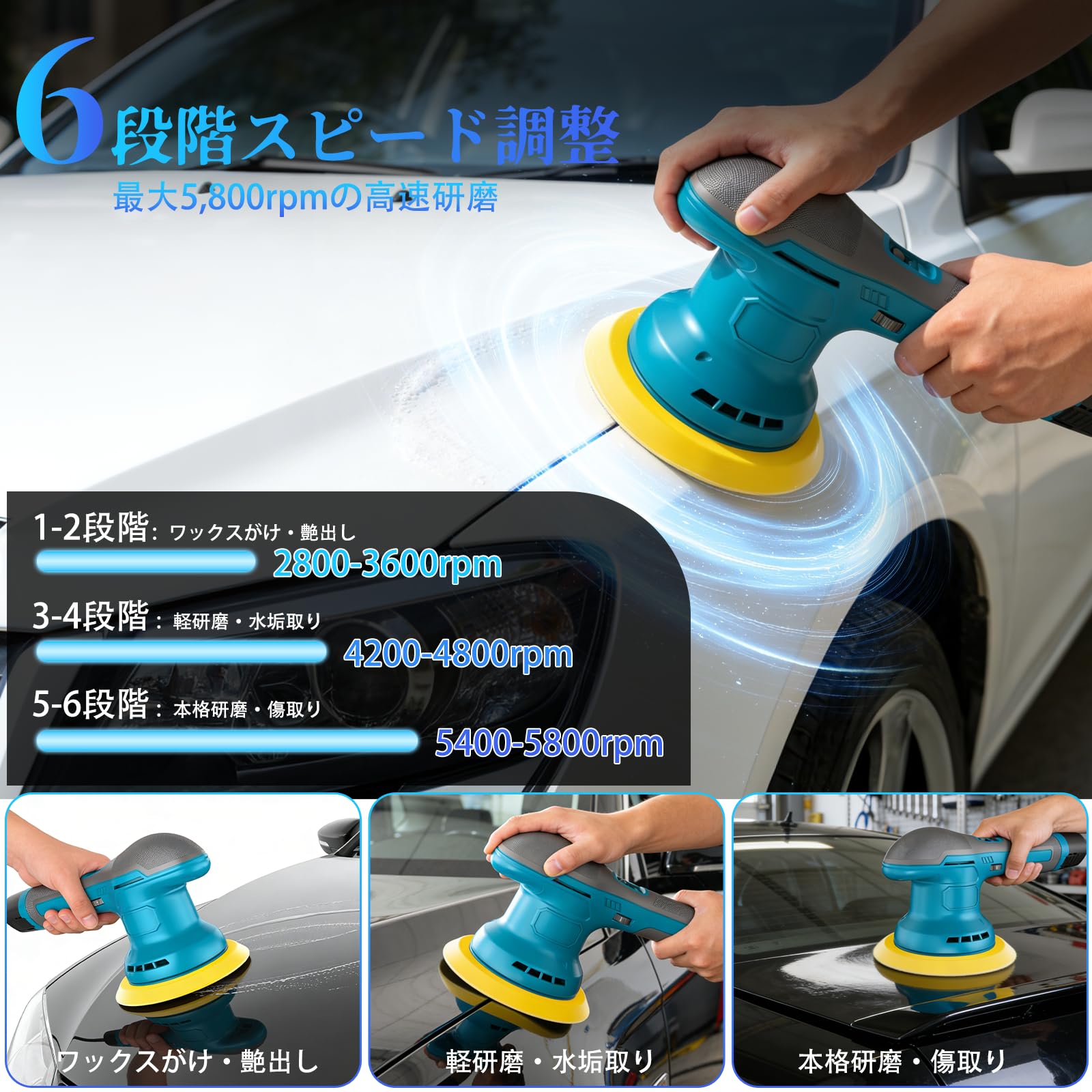 Amazon | 【軽量版】ポリッシャー 車 コードレス ダブルアクション