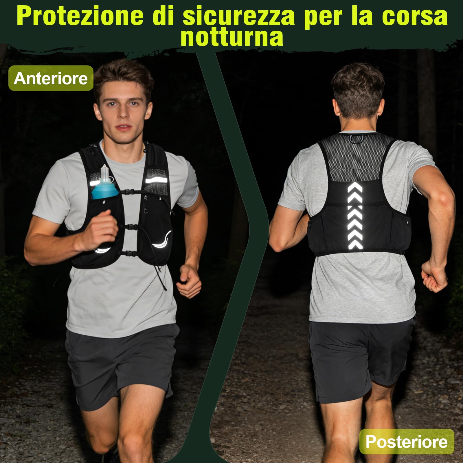 Charmofun Zaino Trail Running, Gilet Running Uomo e Donna, Zainetto Running Leggero con Borraccia Morbida 2 Pezzi 500ml, Zaino Idratazione per Corsa, Ciclismo, Maratona, Alpinismo