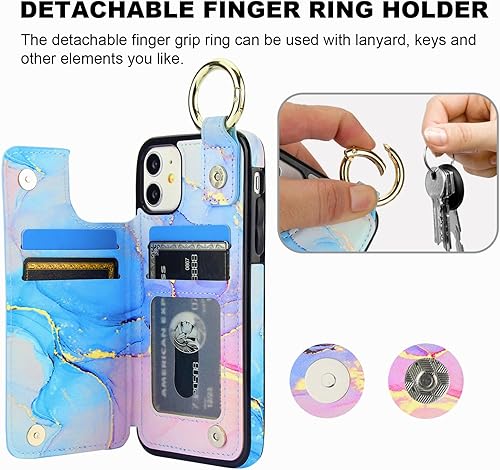 Miniatura 9 de HAOPINSH Funda tipo cartera para iPhone 11 con tarjetero, diseño de mármol rosa y azul con tapa trasera, funda de piel sintética con ranuras para