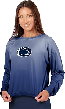 CERTO NCAA Womens Long Sleeve High-Low Top, Ombre Wash Crewneck T-Shirt, Officially Licensed Fan Apparel