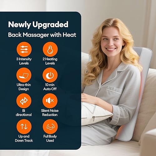 Miniatura 2 de IeBilif Masajeador de espalda con calor, masaje 3D enrollado hacia arriba y hacia abajo para cuello y hombro, masajeador inalámbrico con calefacción