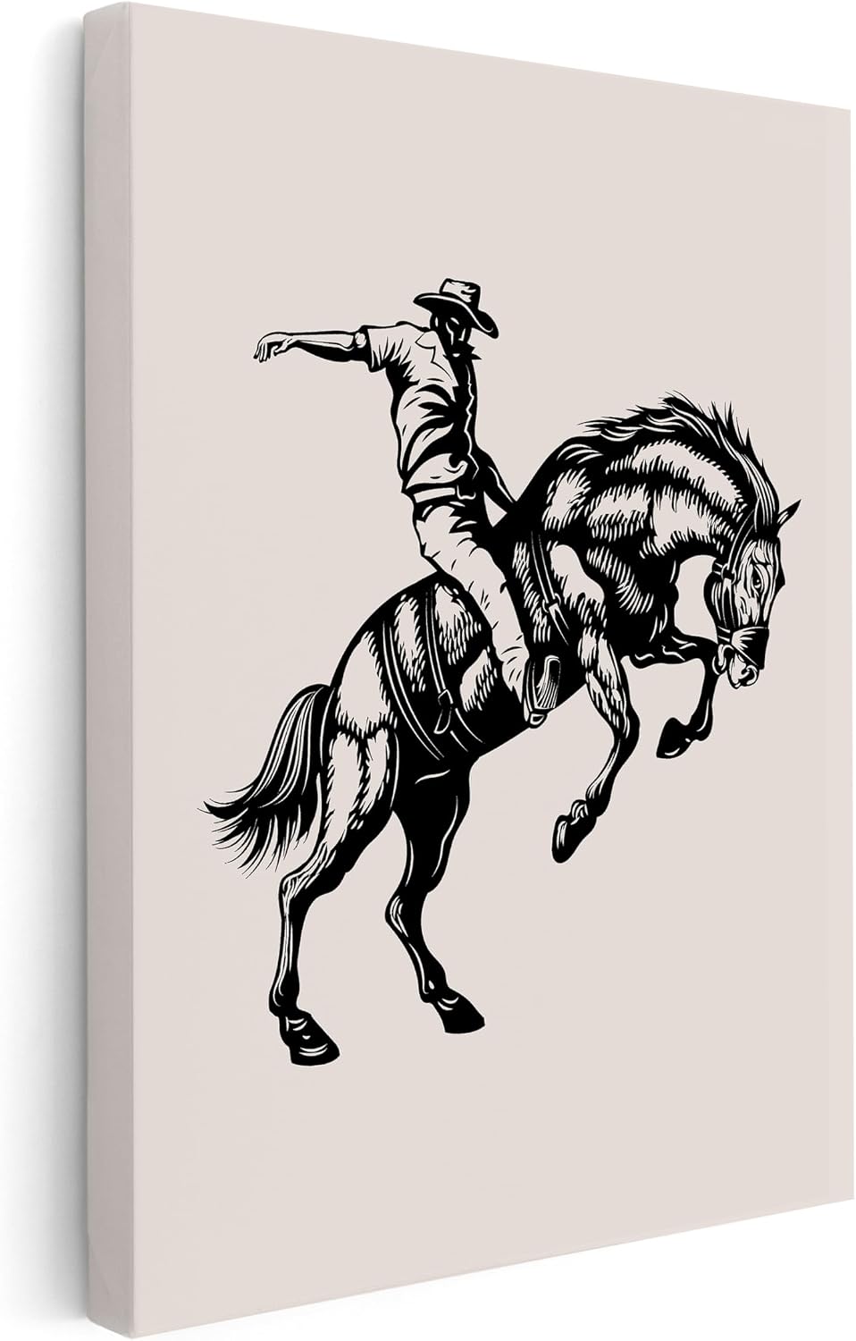 Poster Master Cowboy on Bucking Horse Canvas - Retro Cowboy Print - Rodeo & Wild West Art - Western Gift for Him & Her - Great Wall Decor for Dorm, Office or Living Room - 8x10 STRETCHED Canvas