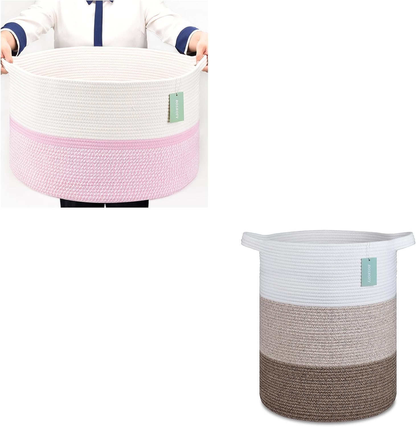 Extra Large Cotton Rope Basket For Girls Boys Kids 87L and Tall Cotton Rope Laundry Basket Hamper for Clothes 72L, Woven Storage Basket for Living Room Bedroom, Tall Rope Baskets