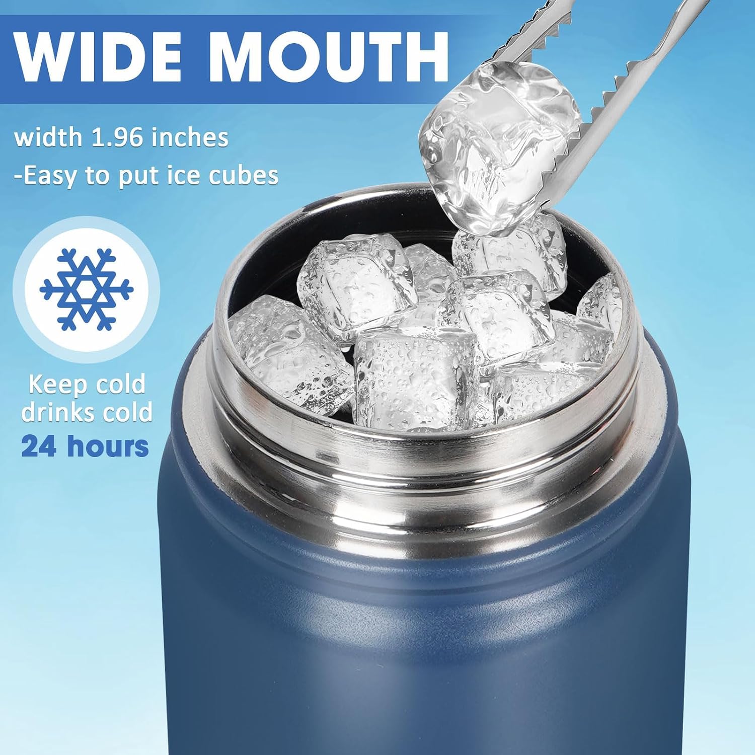 Insulated Water Bottle 24oz, Stainless Steel Double Wall Vacuum Sports Flask with 2-in-1 Straw & Chug Lid, BPA-Free, Leak Proof, Keeps Cold 24H for Travel Gym School