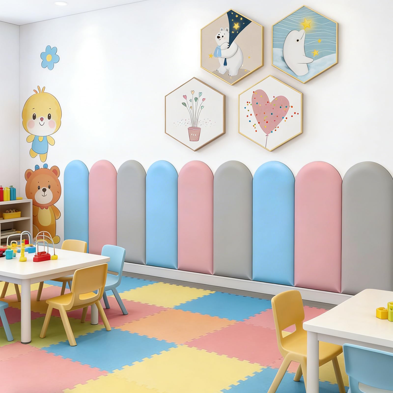 Paneles Murales 3D Adhesivos de Poliuretano Impermeables 4 Piece Acolchado 3D Autoadhesivo para Habitación Infantil, Acolchados, Cojín para Colgar en la Cabecera, Cama – 40 x 20 cm — view 5
