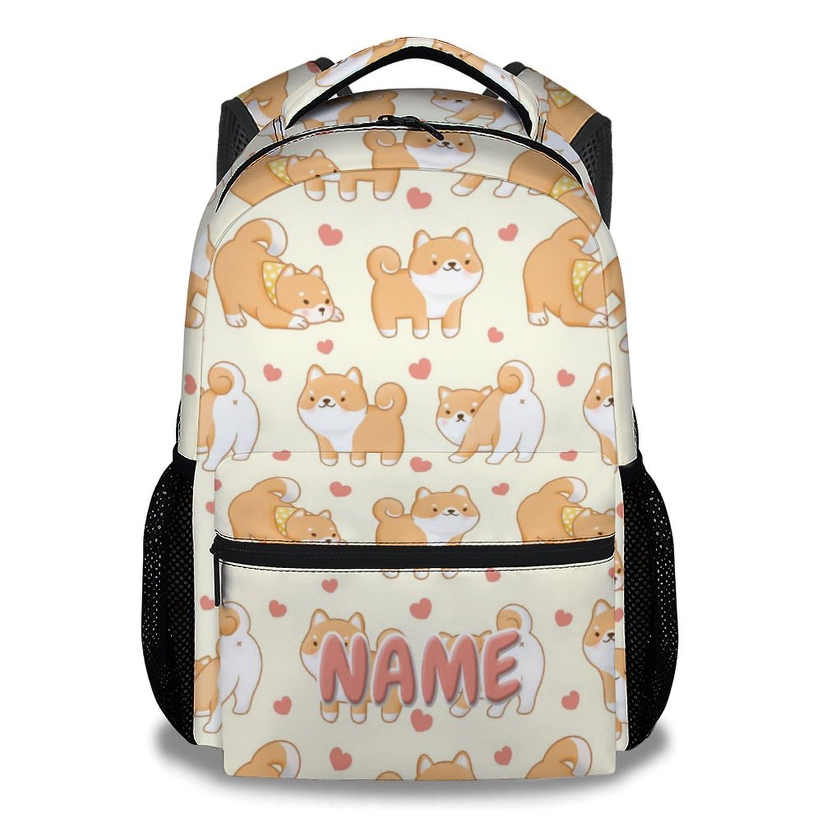 UNIKITTY Personalized Shiba Inu Backpack for Girls Boys, 16 Inch Yellow Dog theme Backpacks with Adjustable Straps, Cute, Large Capacity Bookbag for