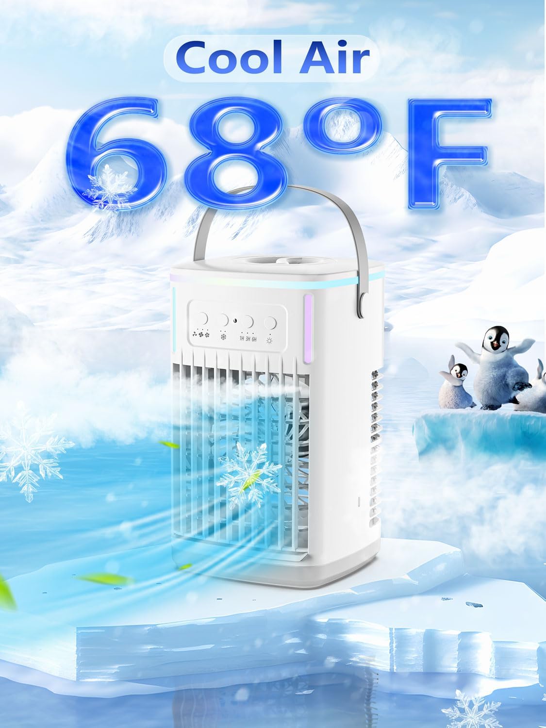 KEDESY Portable Air Conditioners Fan, Small Portable AC Unit with Remote, 1500ml Tank, 1-6H Timer, 3 Wind Speeds, Personal Mini Air Conditioner with Humidifier for Bedroom Office (White) - Image 3