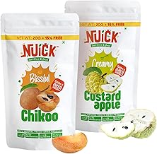 NUICK Combo of Freeze Dried Chikoo and Custard Apple | Pack of 2 | 100% Natural fruit, No Preservative, No Added Sugar, Not Frozen | Nutritious and Crunchy Snacks