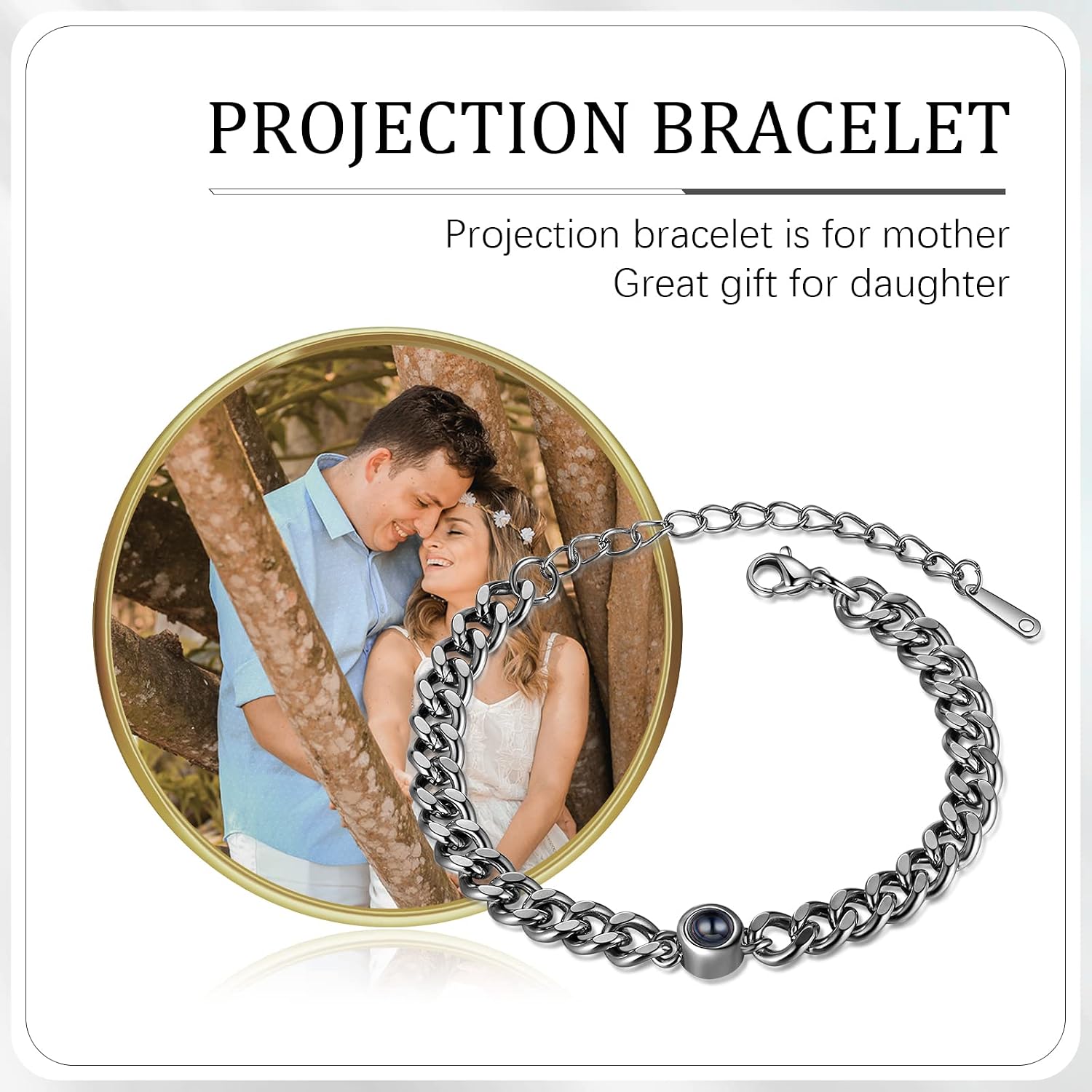 ROSI Personalized Bracelets with Picture Inside, Custom Projection Bracelets with Photos, Picture Bracelet Personalized Photo Gifts, Memorial Gifts for Women Mom Family Couple Girl