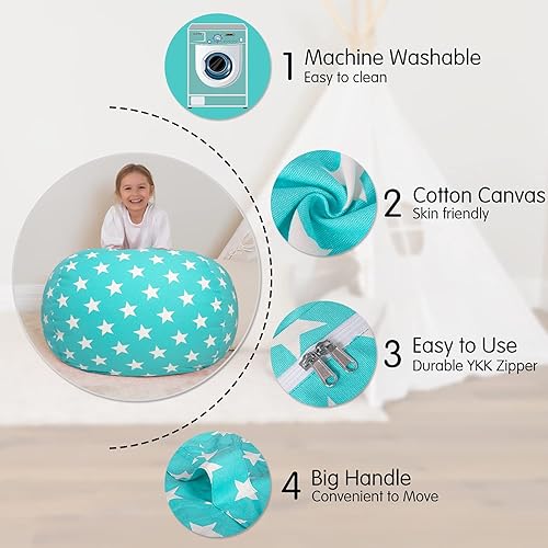 Miniatura 156 de Aubliss - Funda para organizar juguetes de felpa, se convierte en un puf cuando se rellena Se convierte en un puf para niños cuando está lleno. Aqua