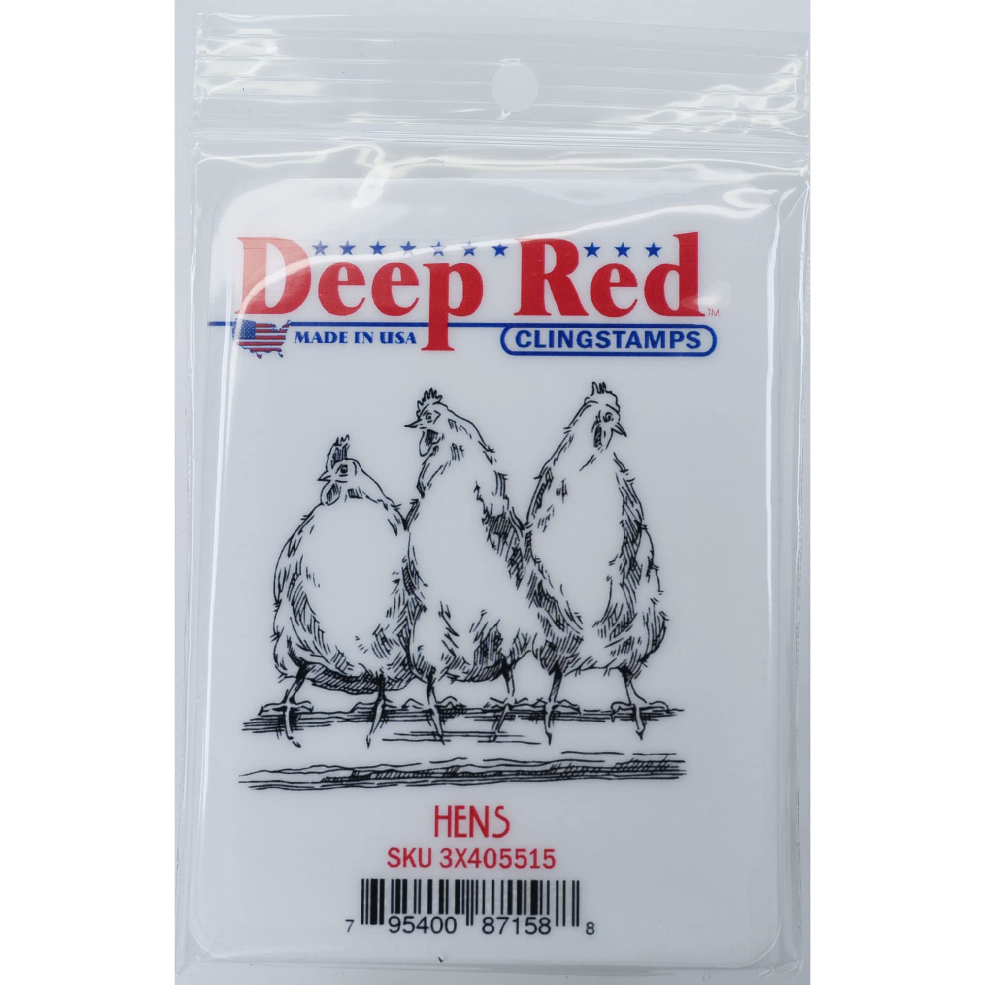 Tampon plastique rouge foncé 2x2" avec motif de poules pour marquage créatif