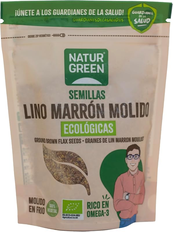 NaturGreen - Semillas Lino Marrón Molido Bio, Molido en Frío, Sin Gluten, 100% Vegetal, Ecológicas, Rico en Omega 3 y Fibra, Fuente de Proteínas, Sin Azúcares Añadidos, 150 g