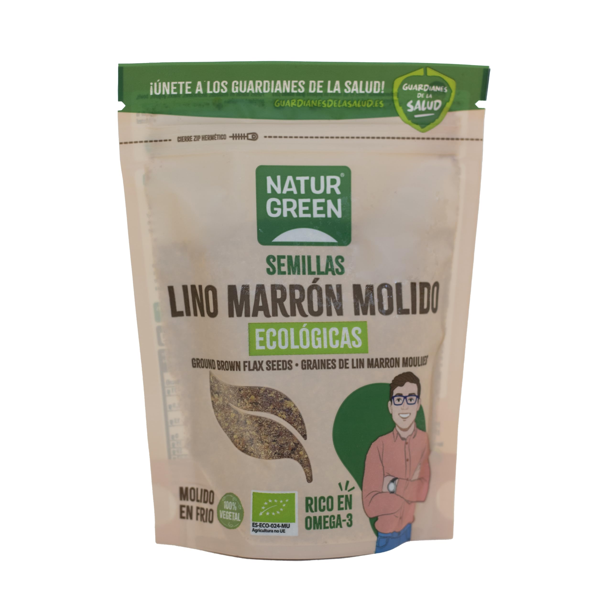 NaturGreen - Semillas Lino Marrón Molido Bio, Molido en Frío, Sin Gluten, 100% Vegetal, Ecológicas, Rico en Omega 3 y Fibra, Fuente de Proteínas, Sin Azúcares Añadidos, 150 g