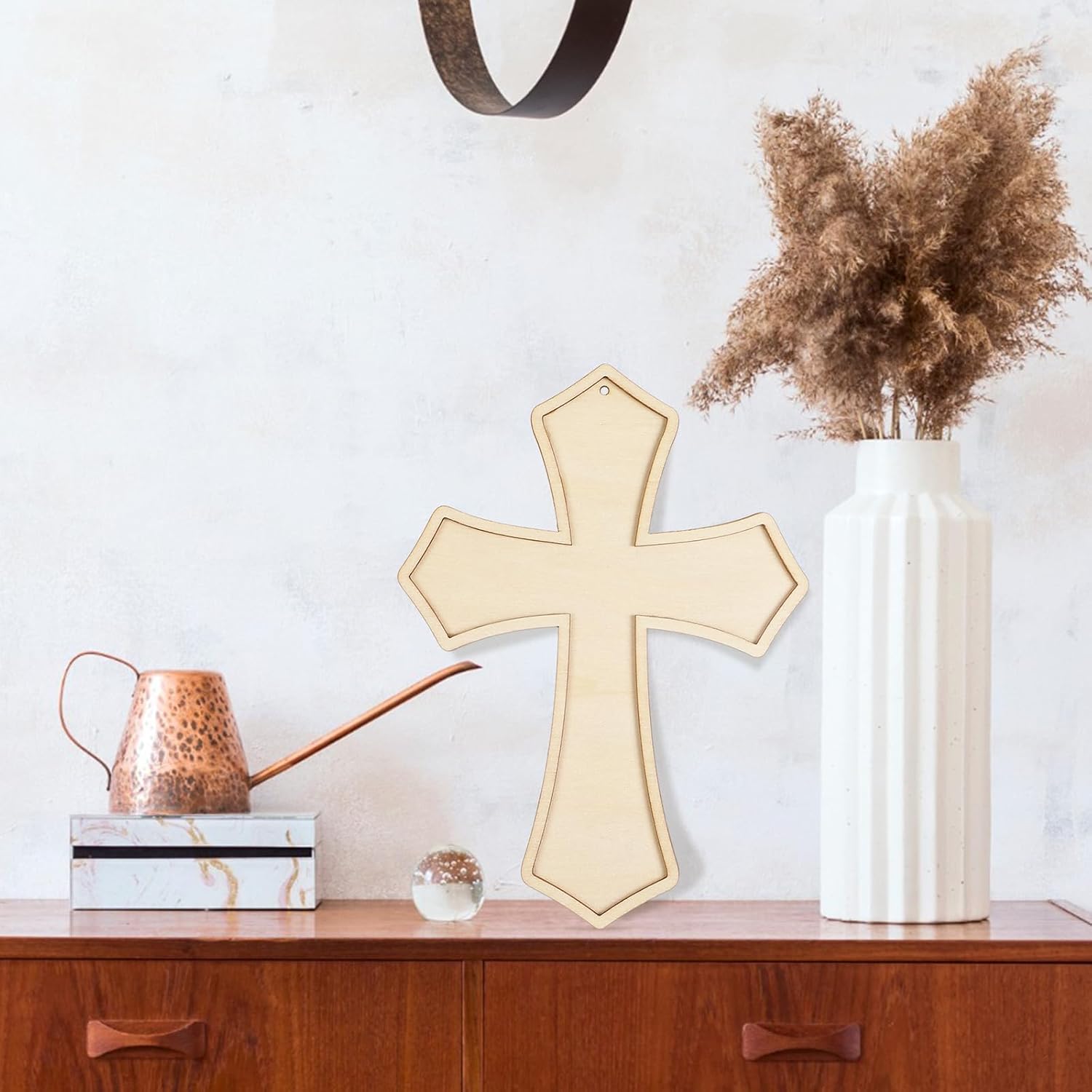 Beeveer 24 Pcs Unfinished Wooden Crosses for Crafts 8.9 x 6.5 Inch Unpainted Large Blank Wooden Layered Cross for Sunday Crafts DIY Church Home Wall Decoration with String (Sharp)