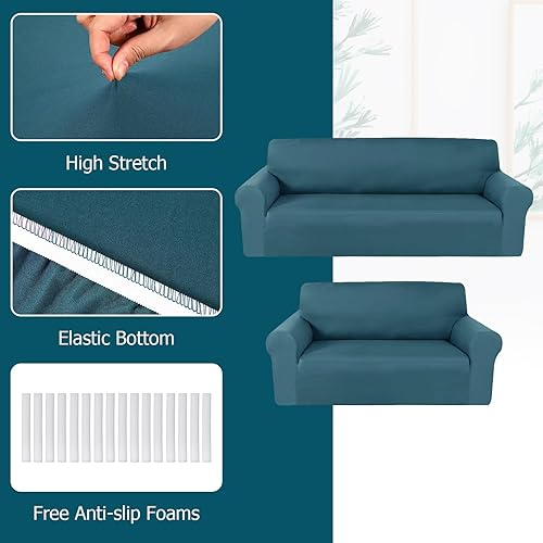 Miniatura 4 de Peryiter Juego de 2 fundas de sofá para sofá biplaza para sala de estar, protector de muebles para sofá, sillón, ajuste elástico, a prueba de