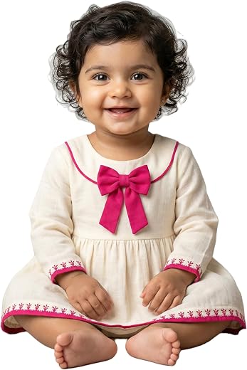 KOSHMOSH Stylish Baby Girl Dress I 100% Cotton Frock for Girls with Cute Bow &amp; Laces I Birthday Gift I Soft Fabric &amp; Breat...
