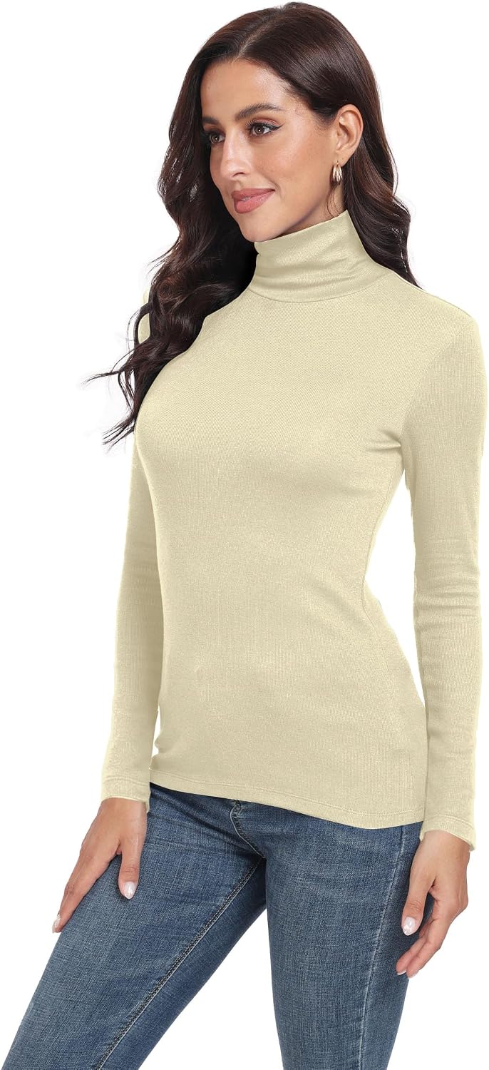 TAIPOVE Turtle Neck Long Sleeve Shirt Women's Ribbed Knit Turtleneck Tops Slim Fitted Thermal Pullover Undershirt