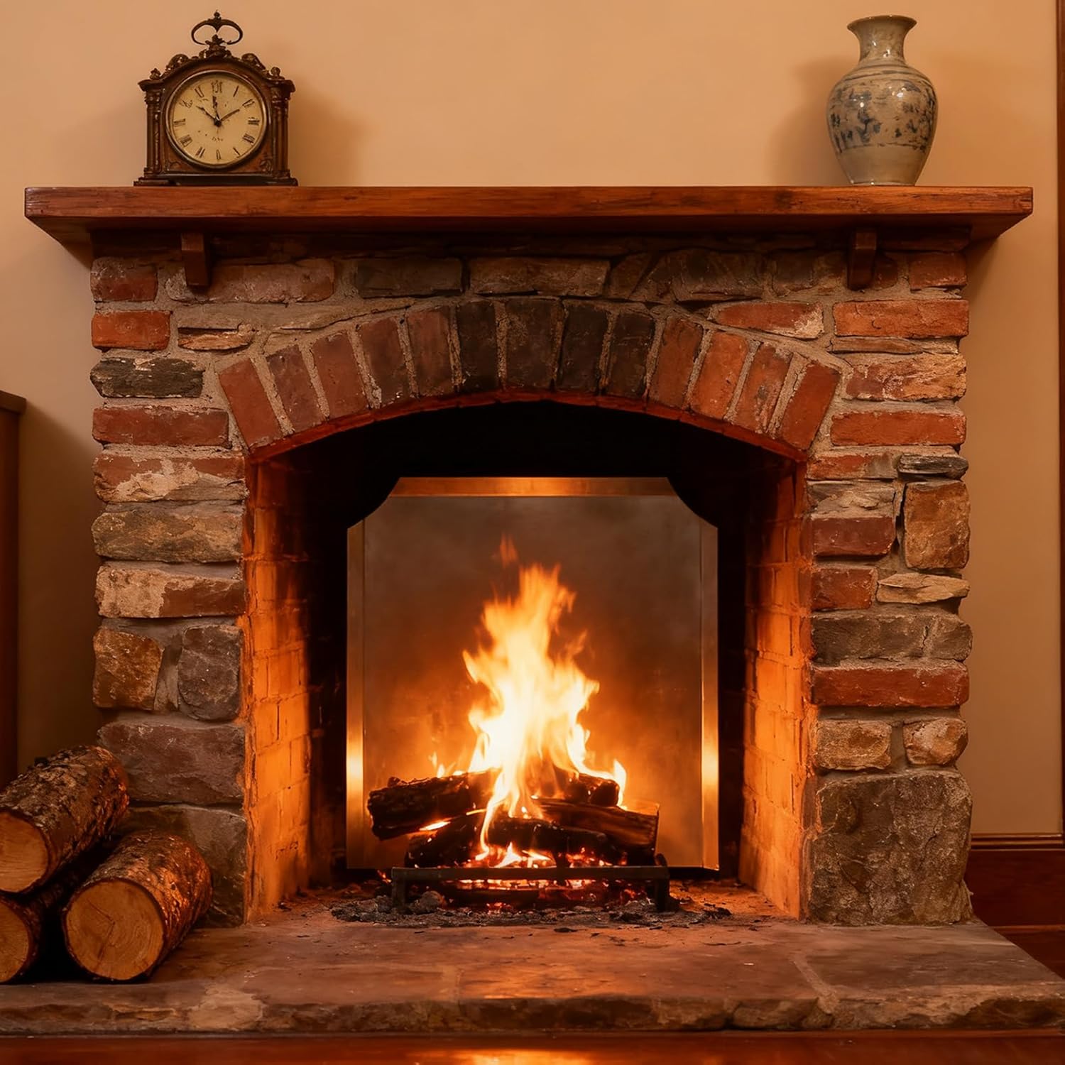 Hilitand Fireplace Back Plate, Stainless Steel Heat Reflector with Adjustable Support Legs 16x18 Inch for Fireplace Efficiency and Safety