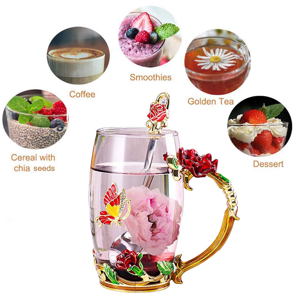 Lanfly Tasse à café en verre avec cuillère - 350 ml - Résistante à Lanfly Tasse à café en verre avec cuillère - 350 ml - Résistante à