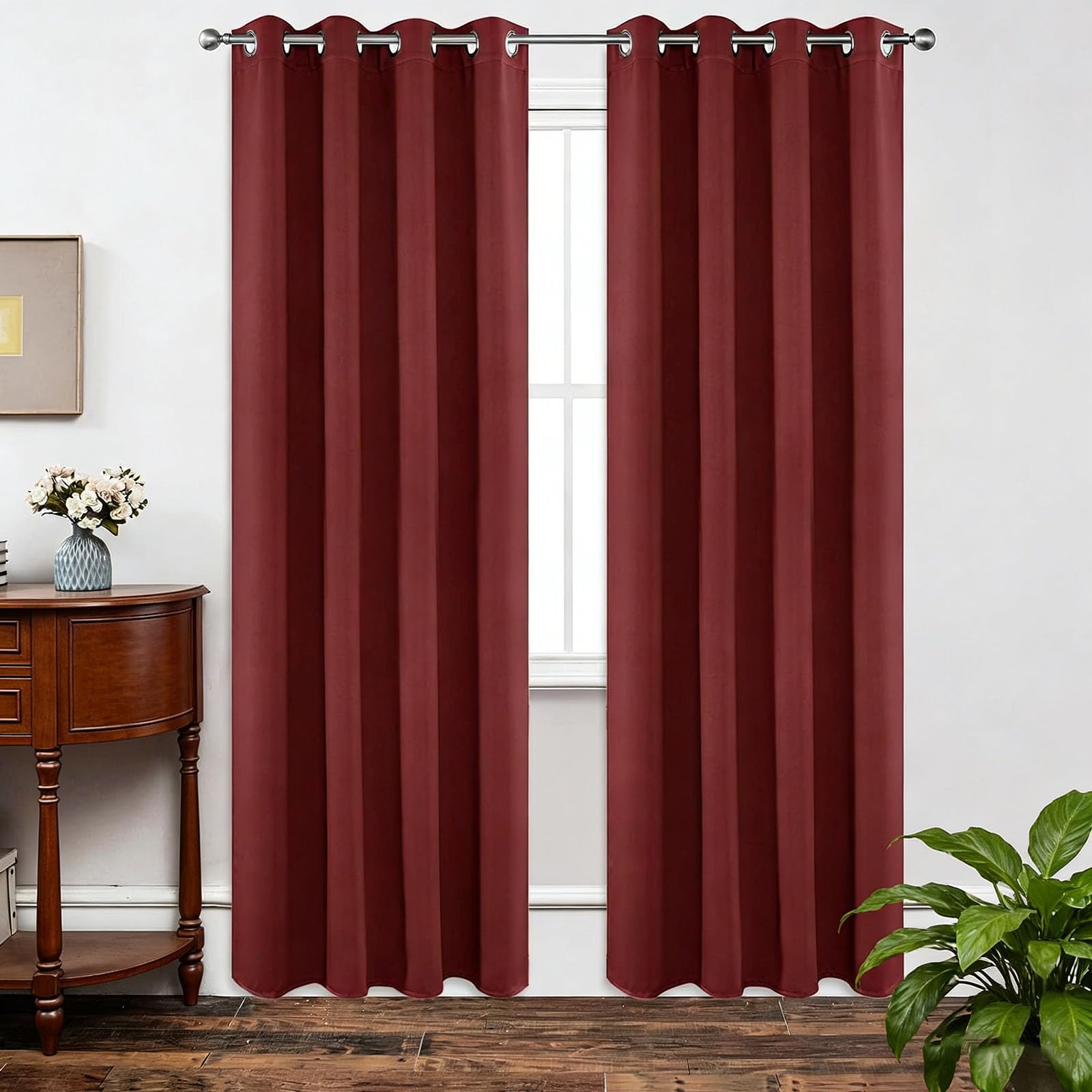 Rideau Occultant Thermiques 160 x 230 cm Anti UV Anti Bruit Isolant Thermique Design Moderne à Oeillets pour Chambre, Opaque Rideaux Salon Moderne, Vin Rouge