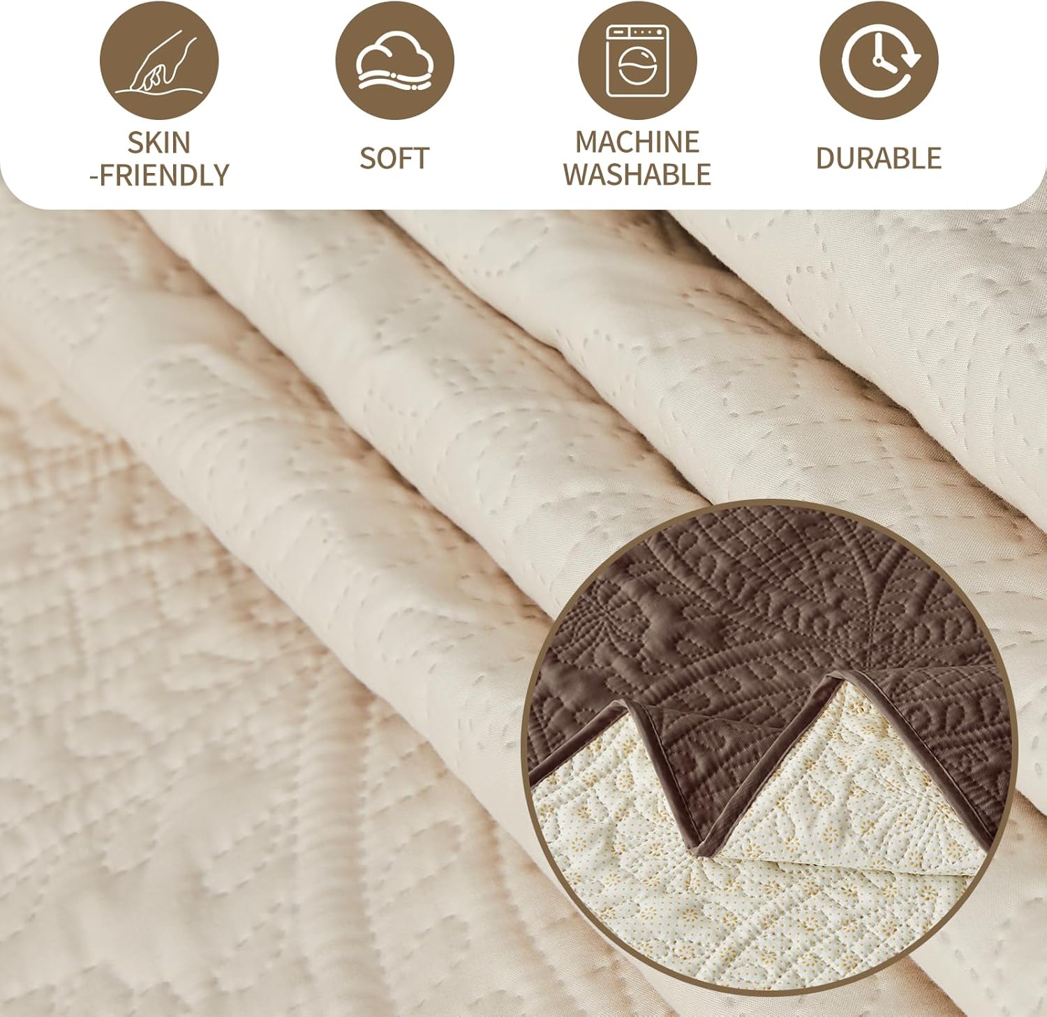 JYHOPE Sofa Cover for Couch – Stretchy Washable Slipcover with Back Tie-Straps & Coin-Textured Pattern, Durable Non-Slip Furniture Protector Against Pets, Spills & Stains (Beige, Large Sofa 68")