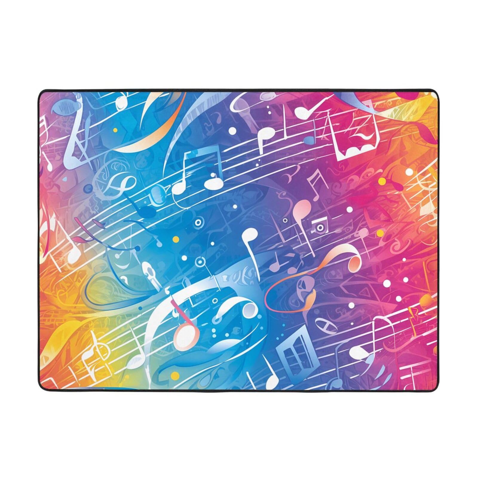Tapis musique imprimé coloré 160x121 velours fin résistant salon