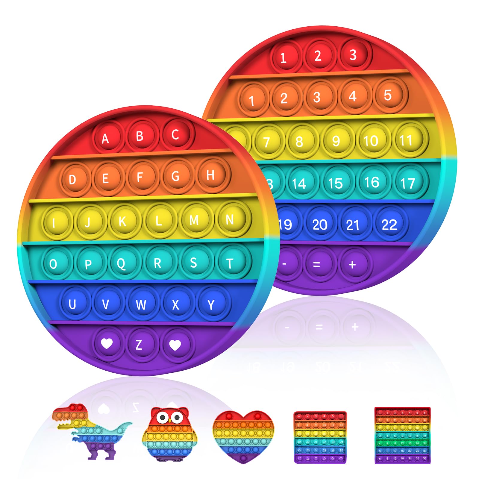 Bdwing Push and Pop Bubble Sensory Fidget Toy, Silicone Letters&Numbers Learning Toy Sensory Fidget Toy, Anxiety Relief Finger Toys, Autism (Circular)