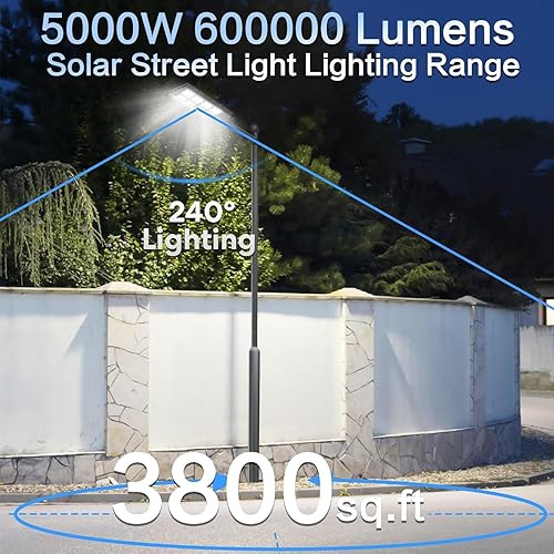 Miniatura 4 de Farola solar para exteriores  Luces solares de 5000 W para exteriores, lámpara de calle con sensor de movimiento del atardecer al amanecer, 600000