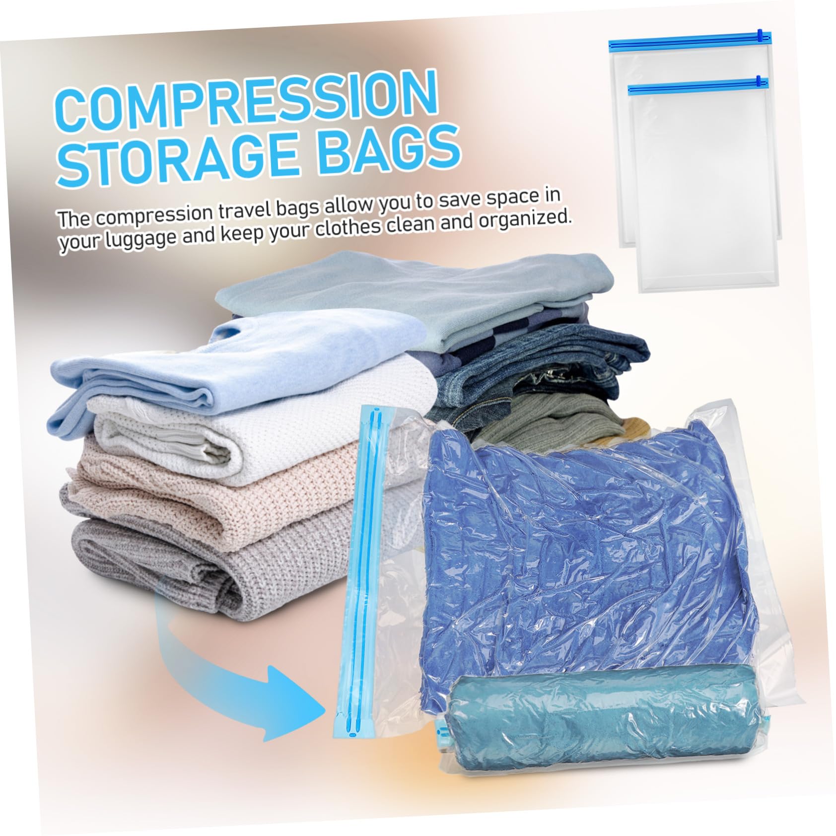 Bolsas De Compresión Al Vacío Para Viaje 35x50 y 40x50 Cm, Material Resistente Pa, Bolsas Enrollables Para Almacenamiento De Ropa, Hogar y Equipaje, Pack De 12 Unidades