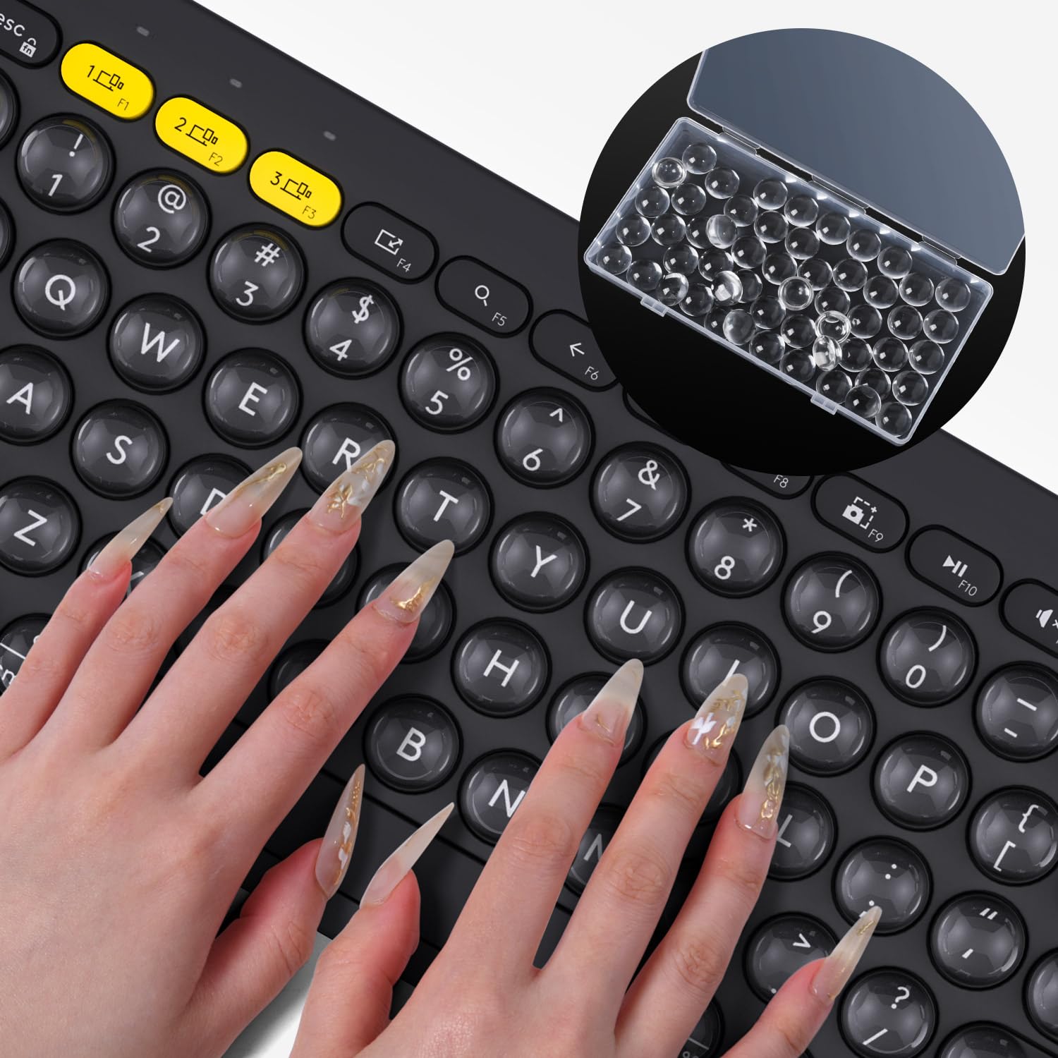 Bubble Keyboard Typing Stickers for Long Nails, High Clear Long Nail Protector Raised Keyboard Round Button for Nail Art, Self Adhesive Protective Nails Stickers for Laptop PC Desktop Computer, 64 PCS