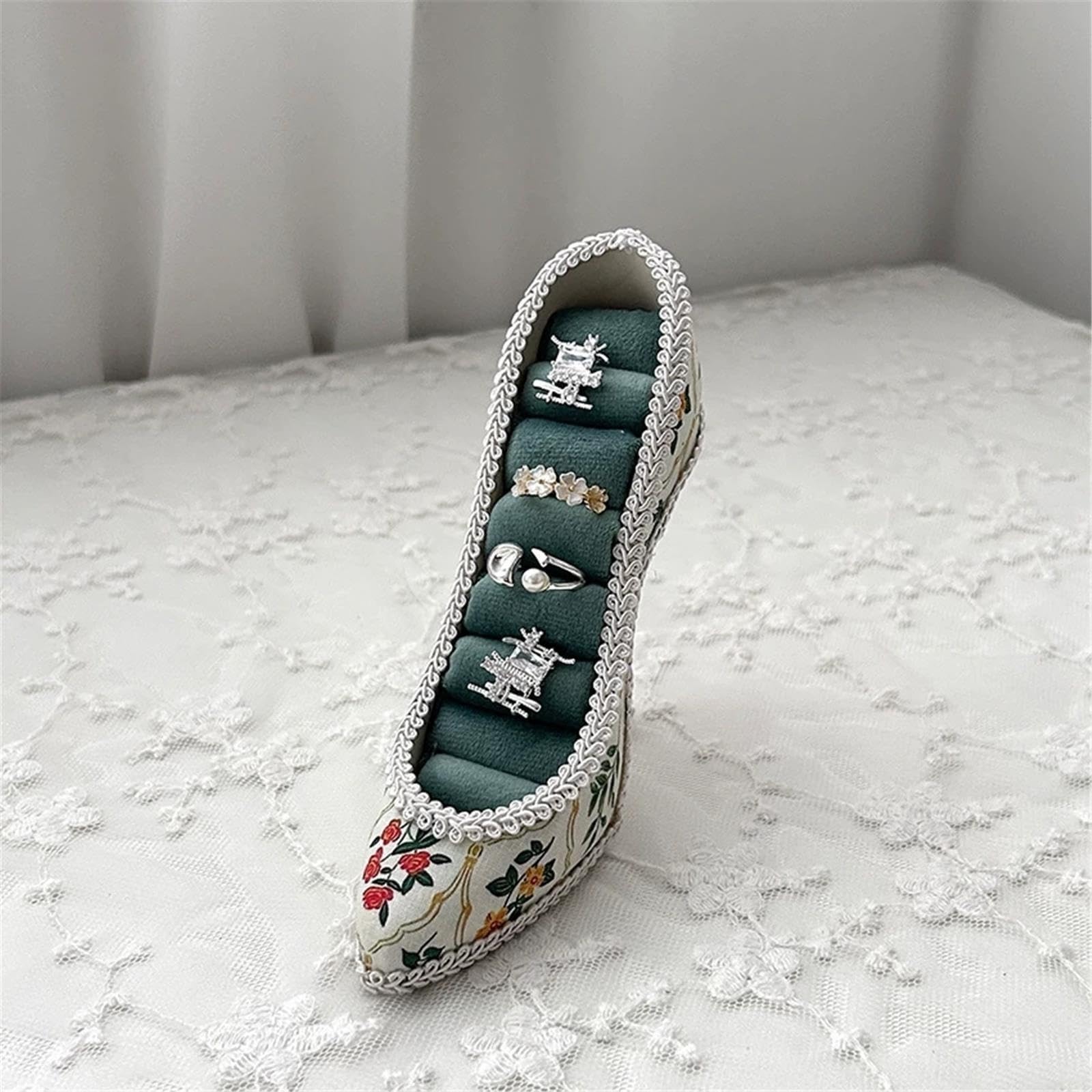 YDYDTTKD Soporte para presentación de joyería, Soporte para Anillos de Telas con Forma de Zapato de tacón Alto