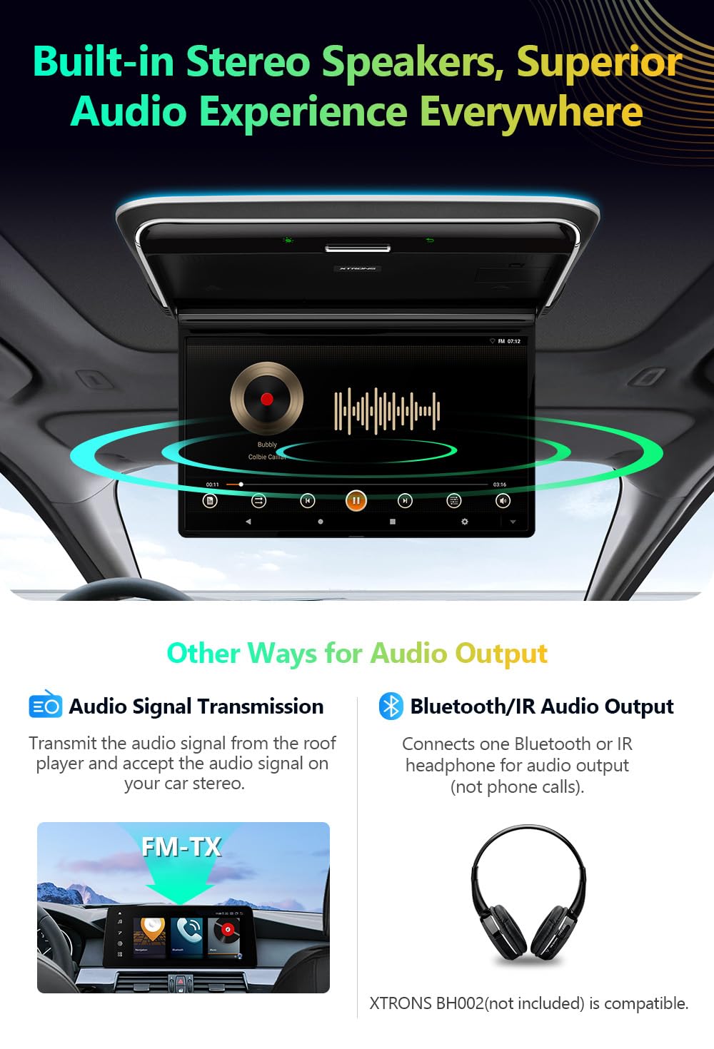 XTRONS 14 Zoll FHD IPS Bildschirm 1920 * 1080 Ultra Narrow Bezel Android Car Roof Multimedia Player mit Wireless Screen Mirroring Eingebauter HD Eingang CVBS Eingang Stereo Lautsprecher