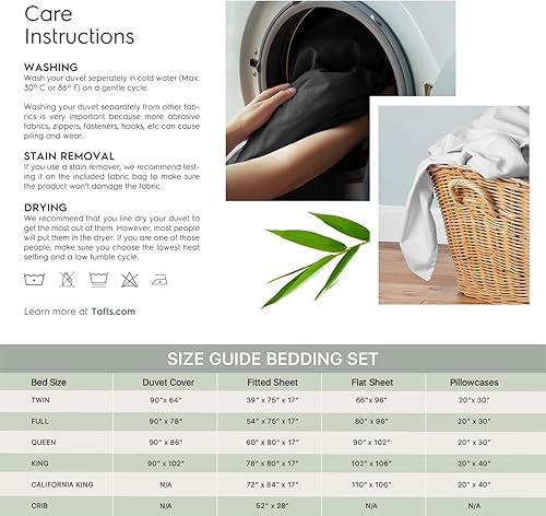 Miniatura 7 de Tafts Juego de funda de edredón tamaño individual, juego de 2 piezas, 100% viscosa pura derivada de bambú, lujosamente suave, sedoso y refrescante,