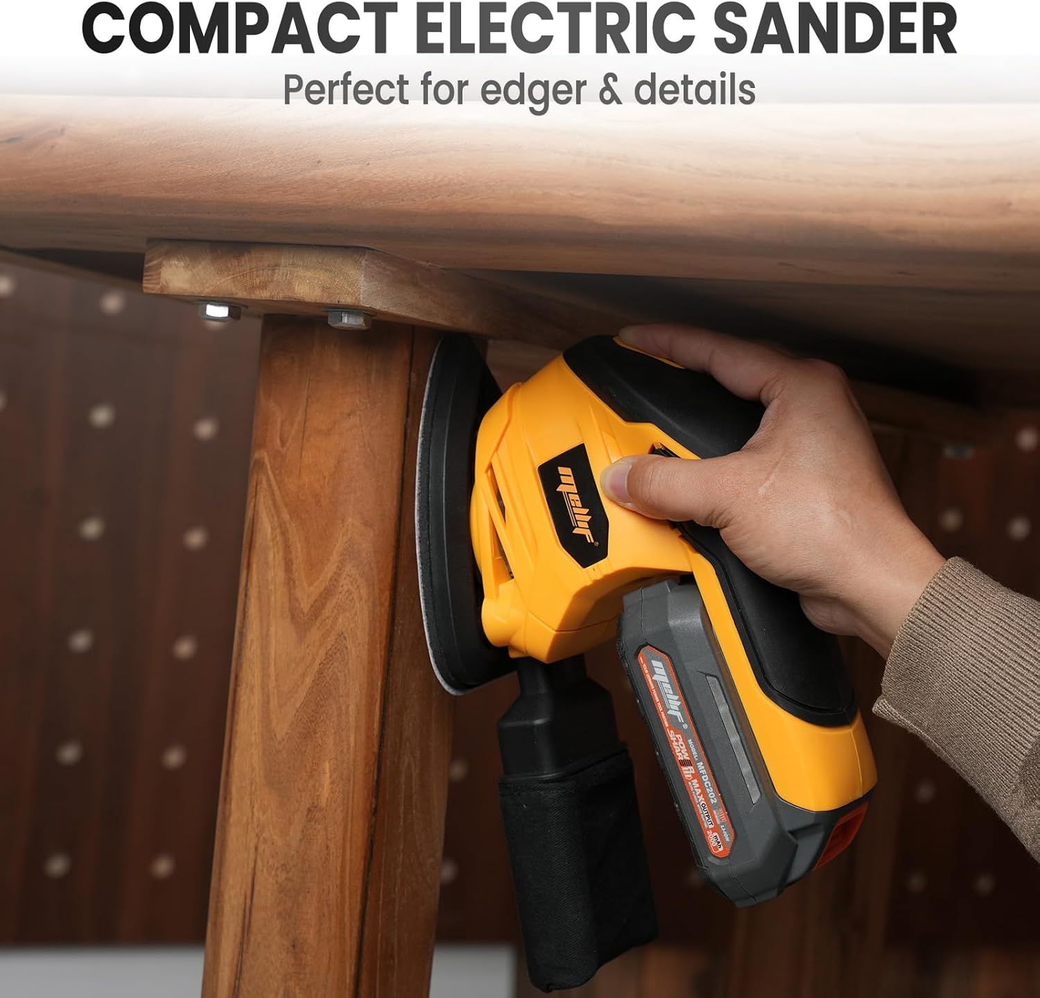 Cordless Detail Sander Compatible with Dewalt 20V MAX Battery(Tool Only), 12000 Rpm Compact Electric Mouse Sander, w/10pcs Sandpaper, Dust Collection Bag, for Detailing, Sanding - Image 7