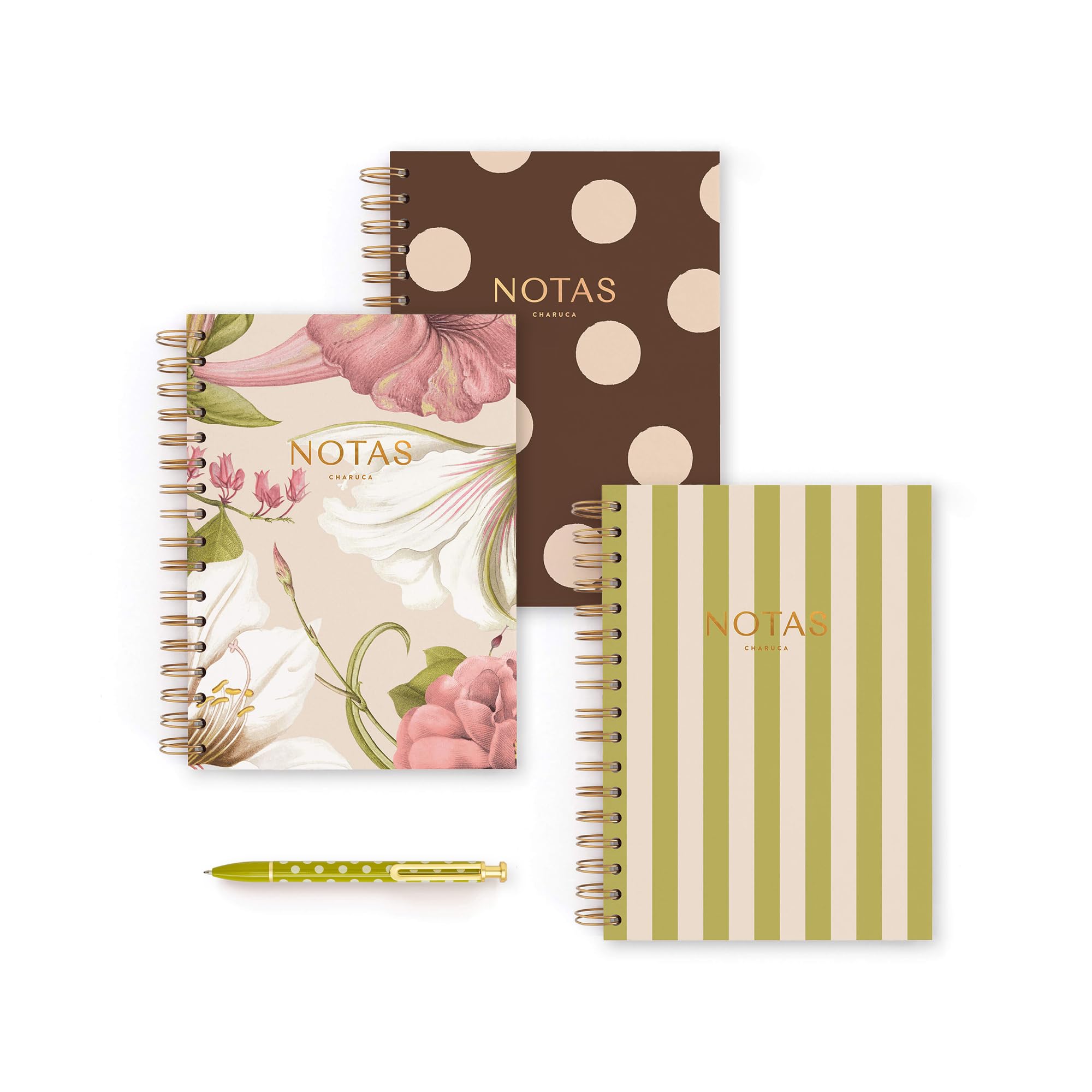 CHARUCA - Confezione da 3 quaderni medi (A5) con punti interni • Scegli le tue 3 copertine preferite • Include una penna in omaggio • Set di cancelleria per la tua organizzazione quotidiana